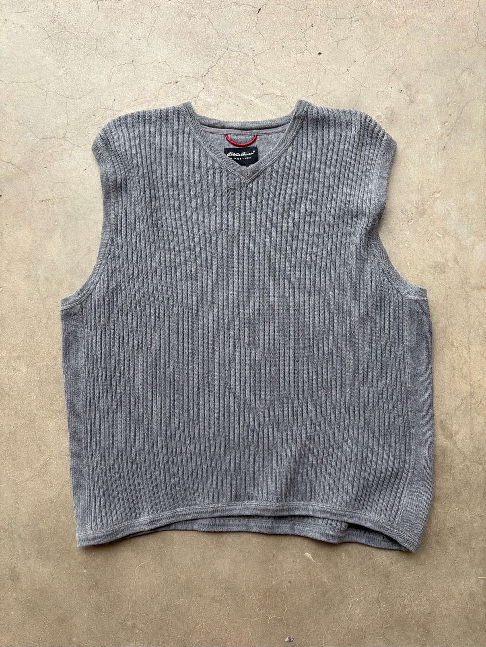 Eddie Bauer Vintage 100% Cotton Ribbed Sweater Vest Grey Men's XL Tall